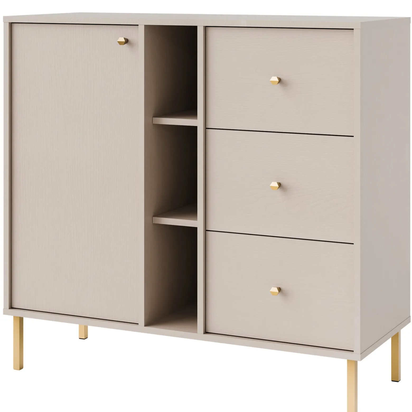 KONSIMO FLOREN Mała komoda 100 cm z szufladami na złotych nogach