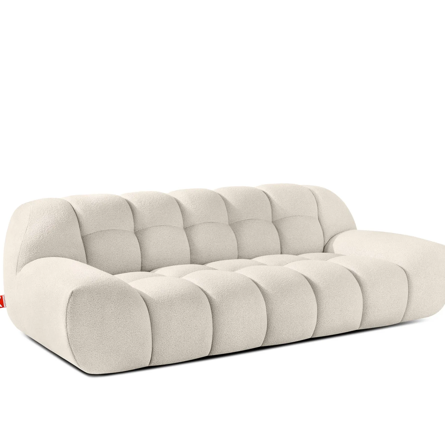 KONSIMO VENA Zestaw mebli sofa 2os. fotel i puf, japandi, tkanina boucle