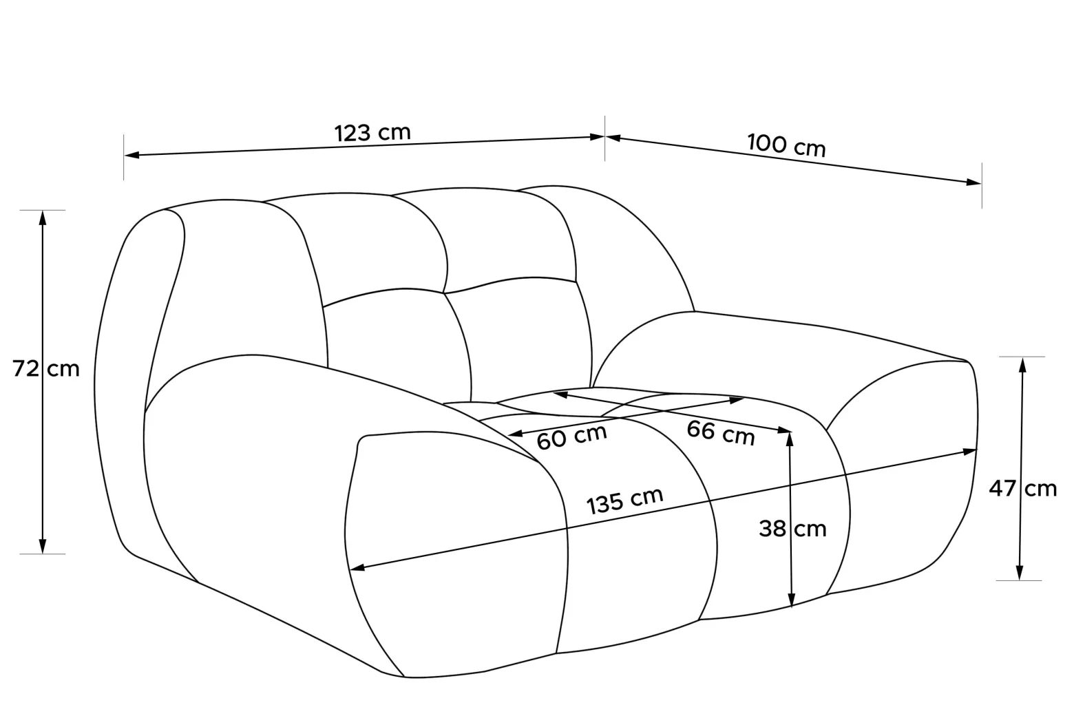 KONSIMO VENA Zestaw mebli sofa 2os. fotel i puf, japandi, tkanina boucle