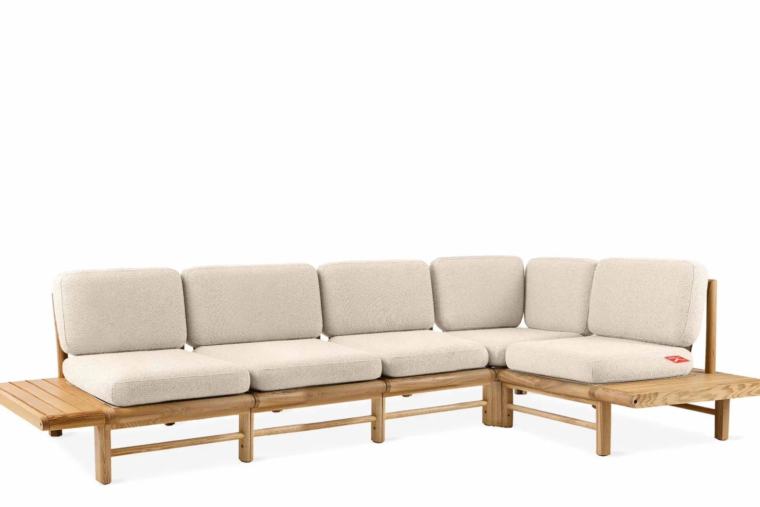 KONSIMO ATREDA Duży narożnik kremowy, drewniany stelaż, styl Japandi, boho