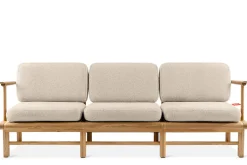 KONSIMO ATREDA Sofa ogrodowa 3-osobowa, kremowa, drewno jesionowe