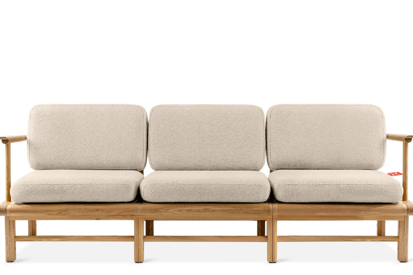 KONSIMO ATREDA Sofa ogrodowa 3-osobowa, kremowa, drewno jesionowe
