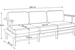 KONSIMO ATREDA Sofa ogrodowa 3-osobowa, kremowa, drewno jesionowe