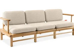 KONSIMO ATREDA Sofa ogrodowa 3-osobowa, kremowa, drewno jesionowe