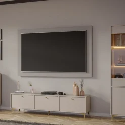 KONSIMO FLOREN Duża kremowa szafka RTV 180 cm złote narożne nóżki