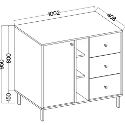 KONSIMO FLOREN Mała komoda 100 cm z szufladami na złotych nogach
