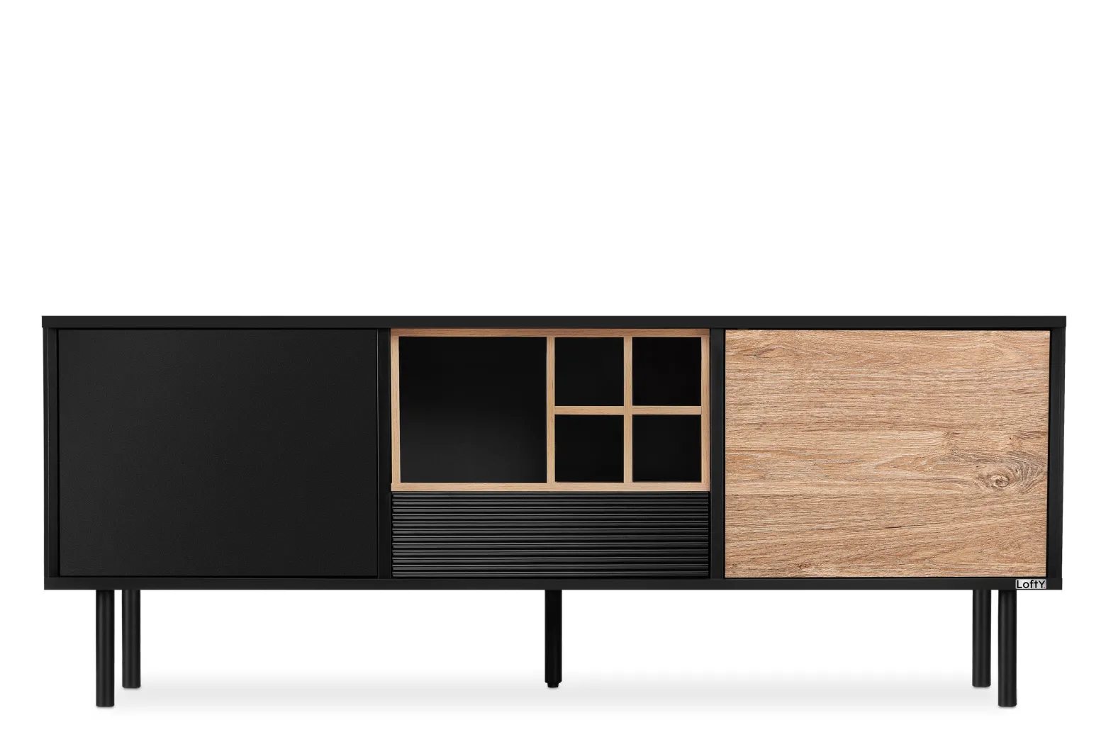 KONSIMO LOFTY Szafka pod telewizor na wysokich czarnych nóżkach loft
