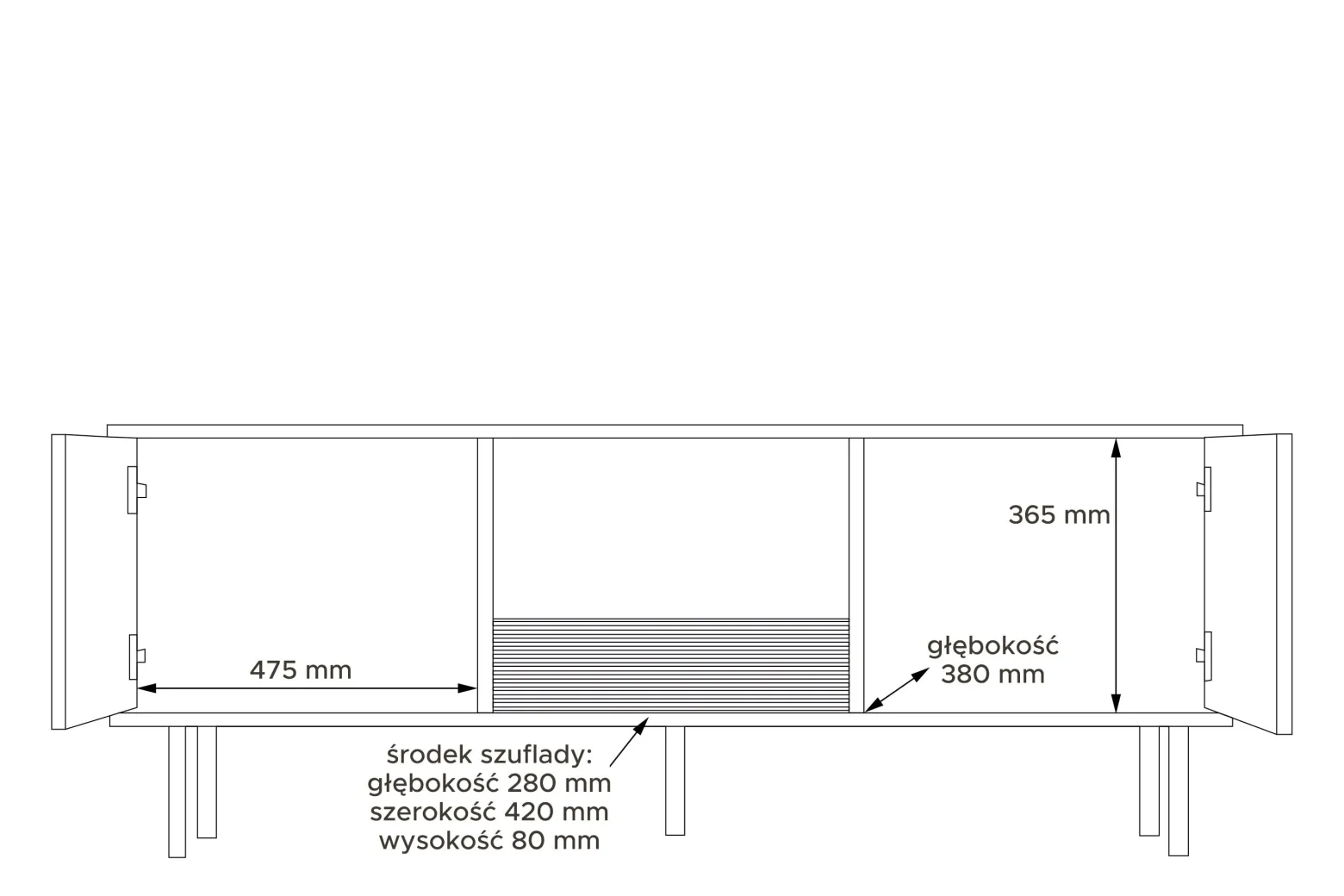 KONSIMO LOFTY Szafka pod telewizor na wysokich czarnych nóżkach loft