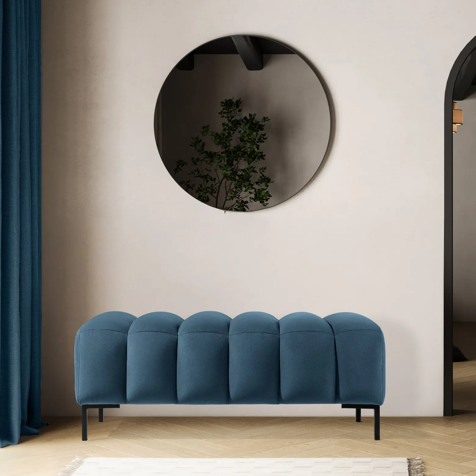 KONSIMO PECCO Pufa na korytarz 120 cm welur, do sypialni, metalowe nóżki