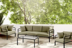 KONSIMO RAMBE Zestaw mebli ogrodowych 2x fotel + sofa trzyosobowa + stolik