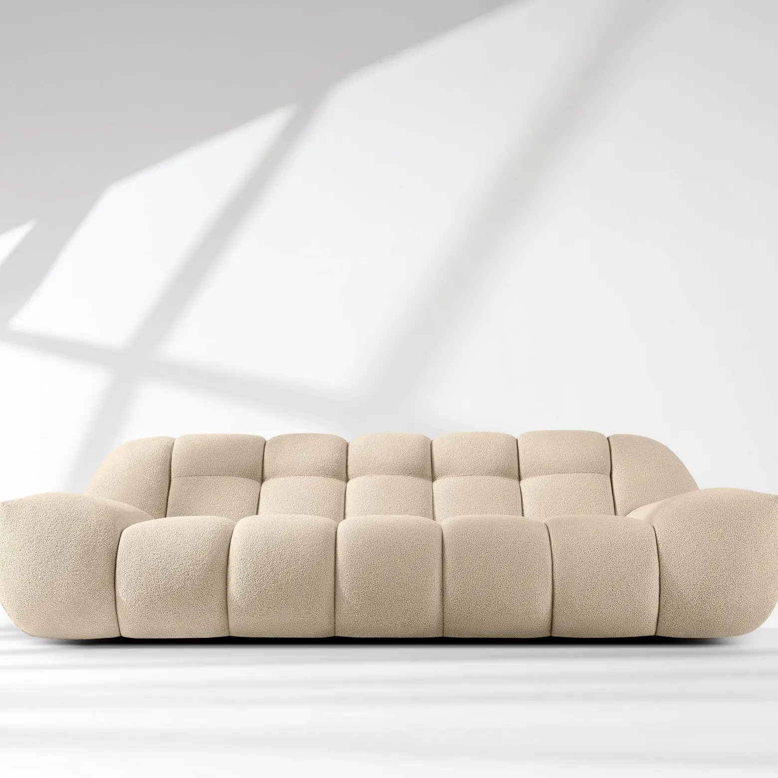 KONSIMO VENA Sofa dwuosobowa styl japandi, efekt "bubble" tkanina boucle