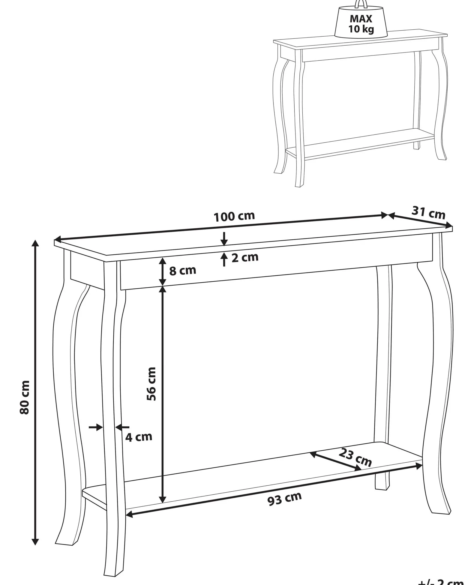 Konsola stolik z półką 100x30 cm biały
