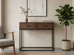 Konsola Sydney Loft – drewno i metal, 2 szuflady, kolor brązowy
