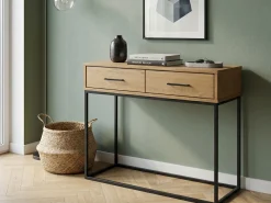 Konsola Sydney Loft – drewno i metal, 2 szuflady, kolor dębowy