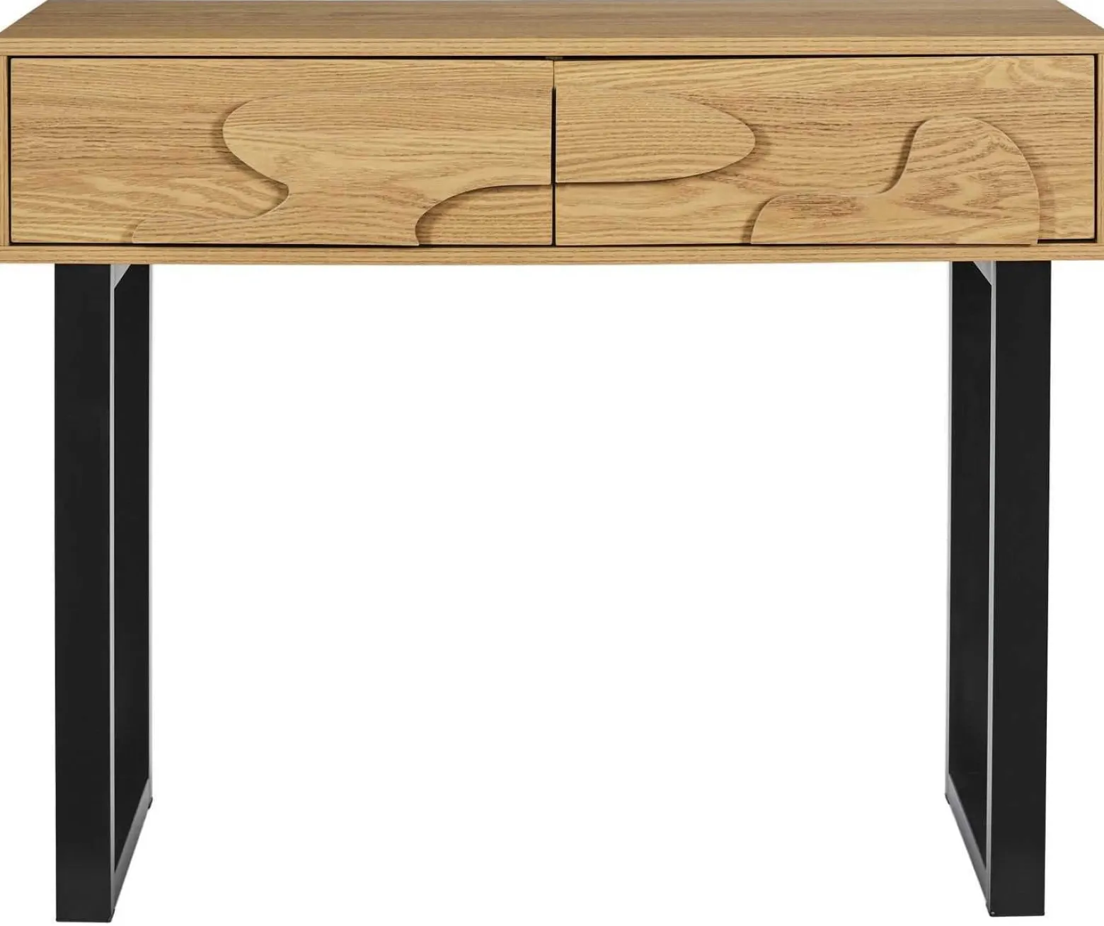 Konsola NORD 100x35x80 cm dąb sonoma 2 szuflady metalowe nogi frez 3D