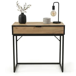 Konsola stolik loftowy MODENA 1 szuflada 80 cm Dąb Craft Czarne nogi