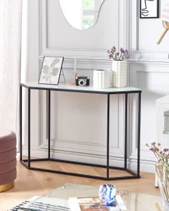 Konsola stolik 120 x 35 cm blat marmur biały czerń