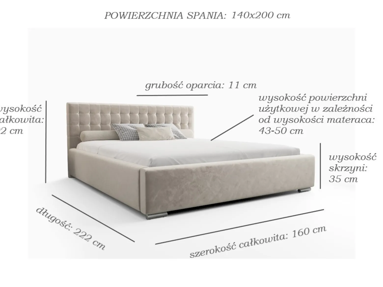 Łóżko Pikowane Beżowe Avanti + Pojemnik + Stelaż Metal 140