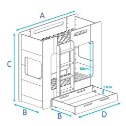 Łóżko piętrowe drewniane MIMI DL z szufladą - przechowywanie