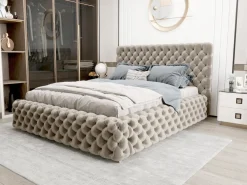 Łóżko Styl Chesterfield Figo Extra Beżowe Stelaż Drewno 160