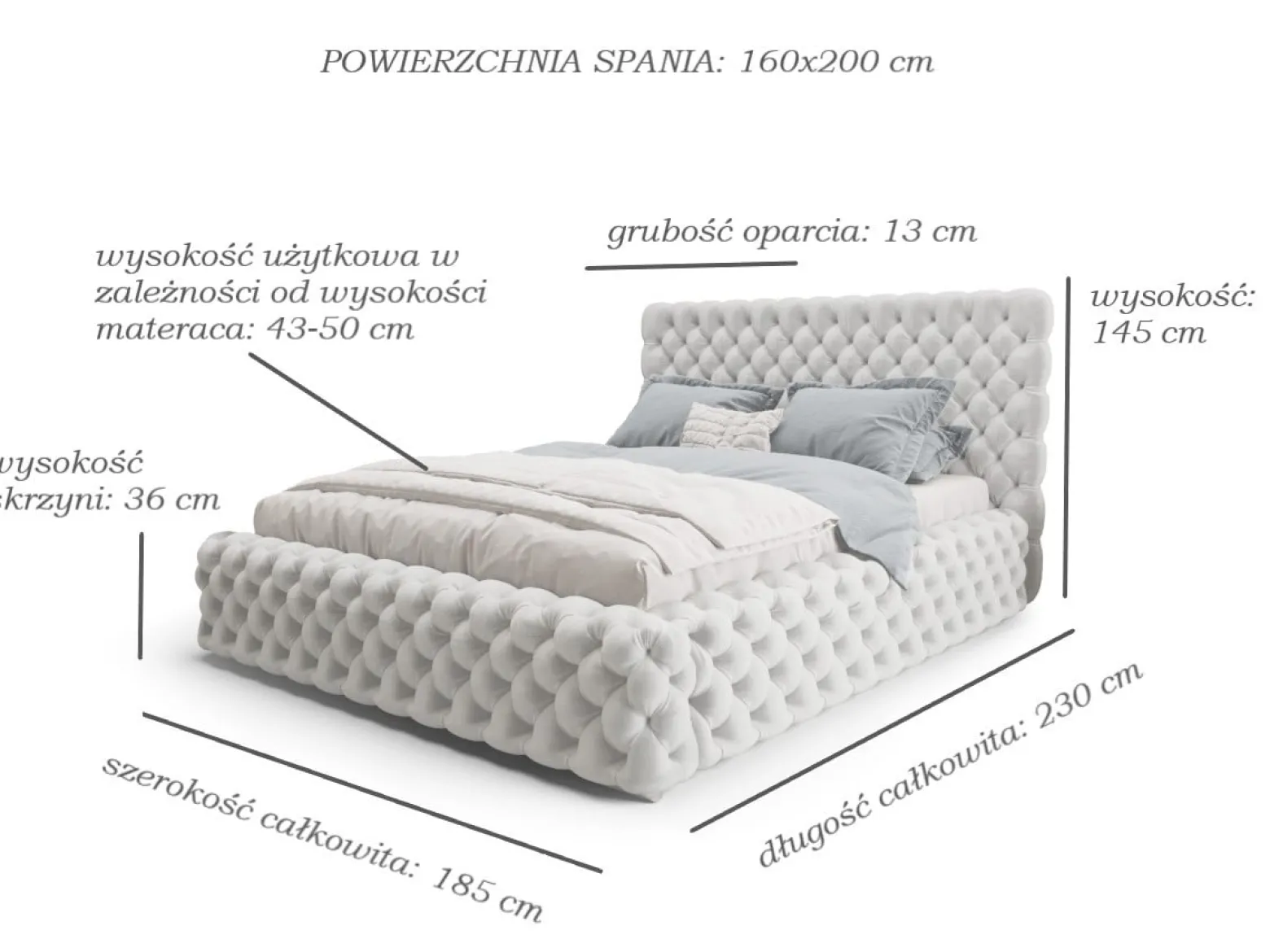 Łóżko Styl Chesterfield Figo Extra Czarne Stelaż Metal 160