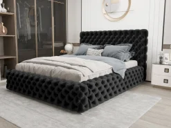 Łóżko Styl Chesterfield Figo Extra Czarne Stelaż Metal 160