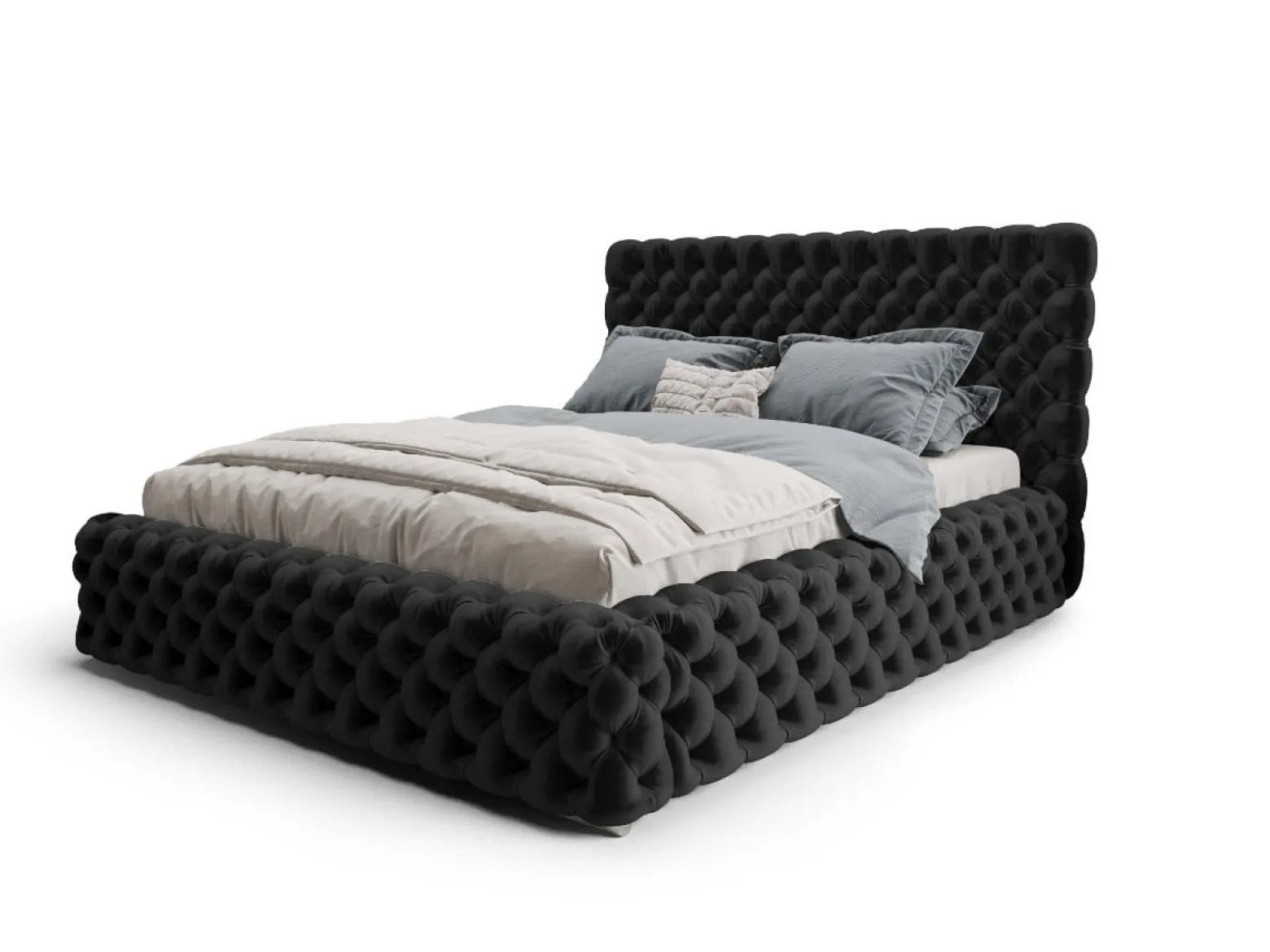 Łóżko Styl Chesterfield Figo Extra Czarne Stelaż Metal 160