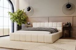 Łóżko tapicerowane ALICANTE 160x200 beżowe z pojemnikiem
