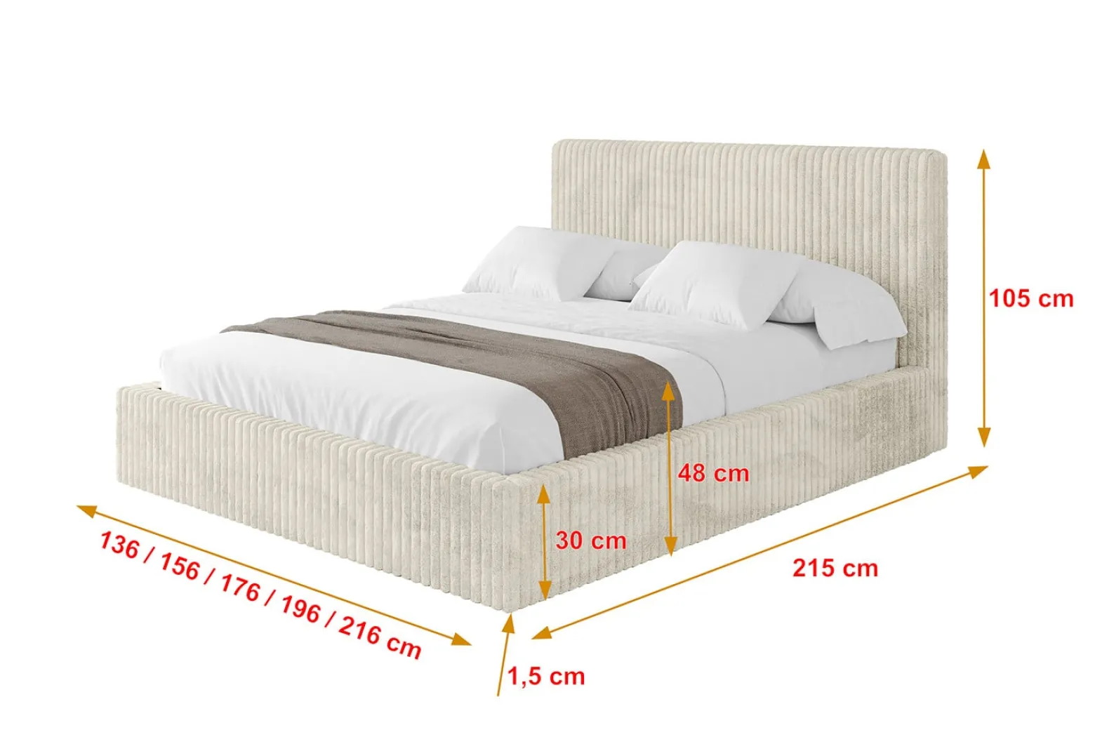 Łóżko tapicerowane bez materaca + pojemnik ALOVA-V1 120x200 Beżowy