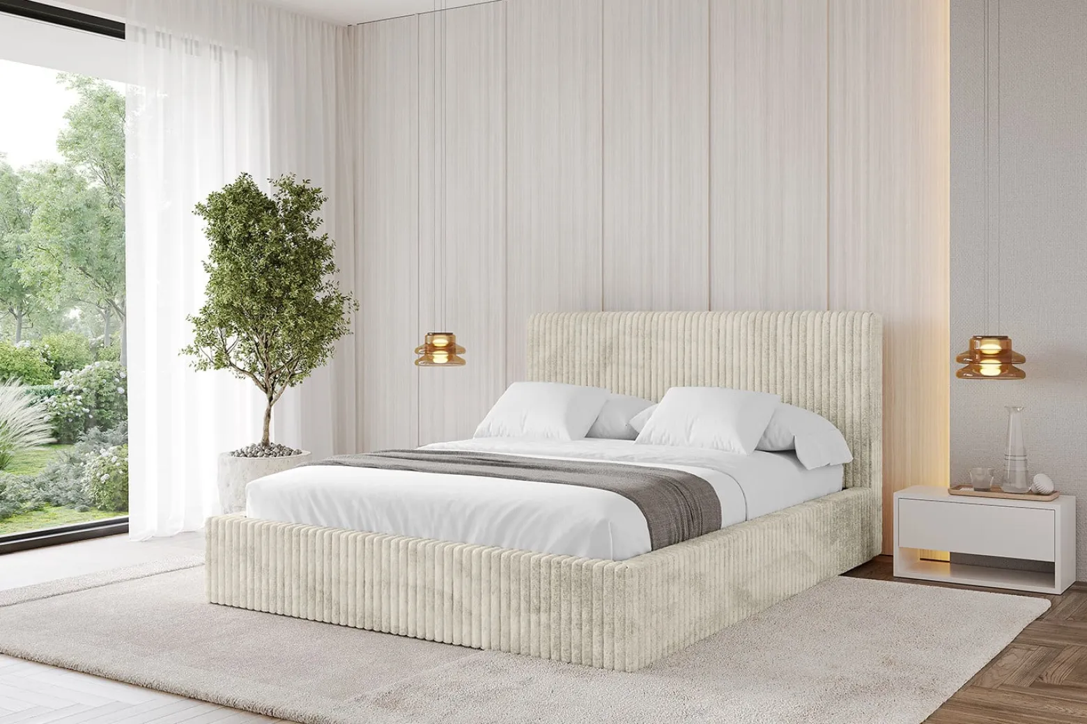 Łóżko tapicerowane bez materaca + pojemnik ALOVA-V1 120x200 Beżowy