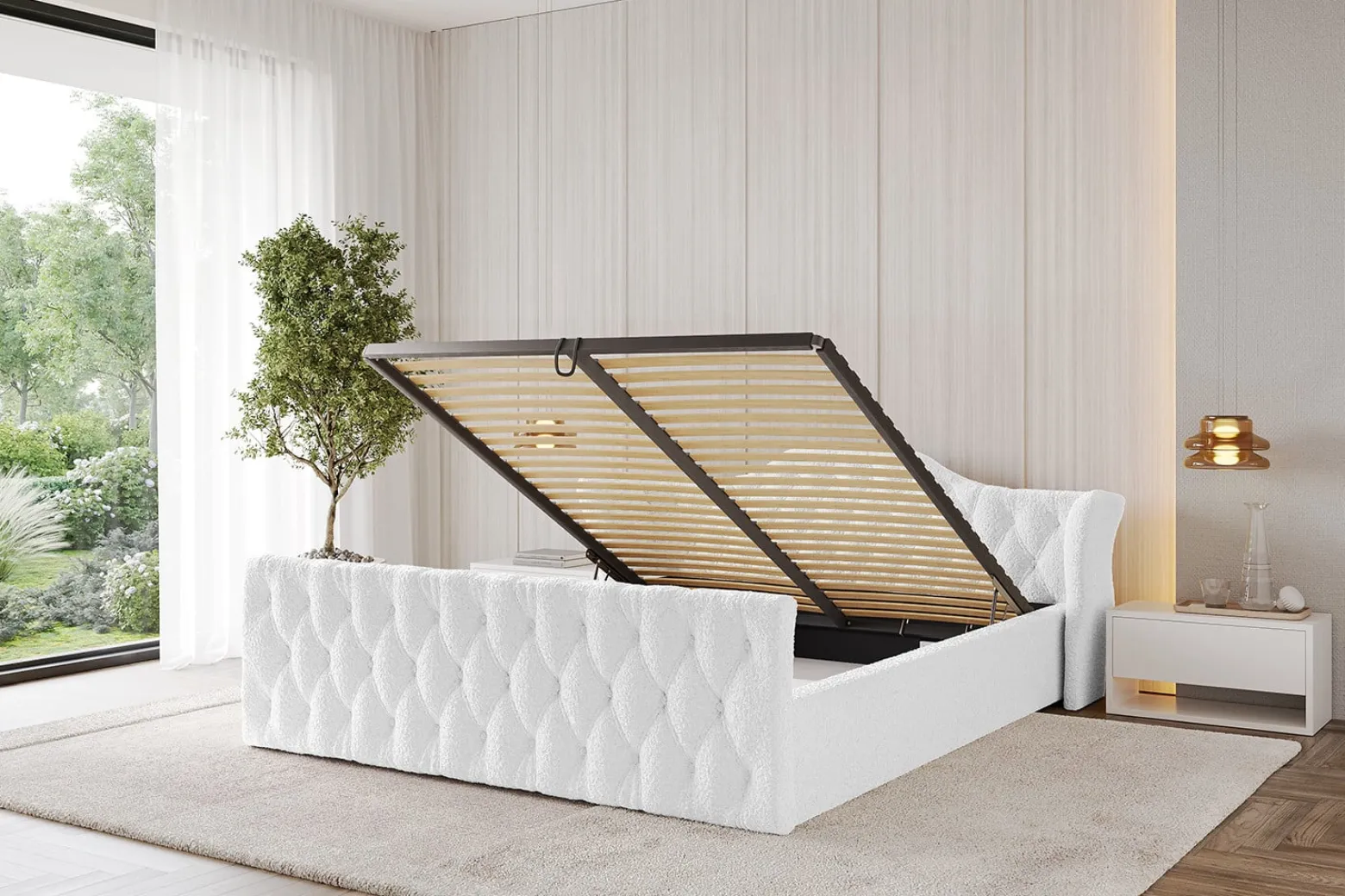 Łóżko tapicerowane bez materaca + pojemnik ZORA-v1-Z-120x200 cm Biały