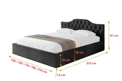 Łóżko tapicerowane bez materaca + pojemnik FALIO-v1 - 120x200 cm Czarny