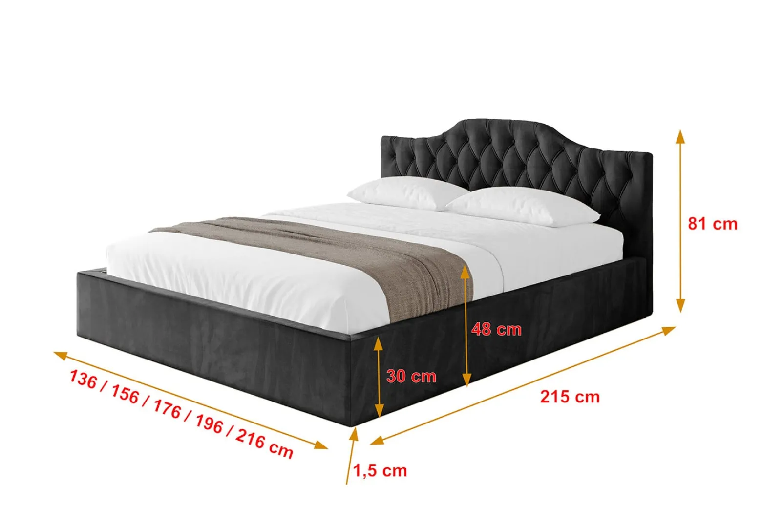 Łóżko tapicerowane bez materaca + pojemnik FALIO-v1 - 120x200 cm Czarny