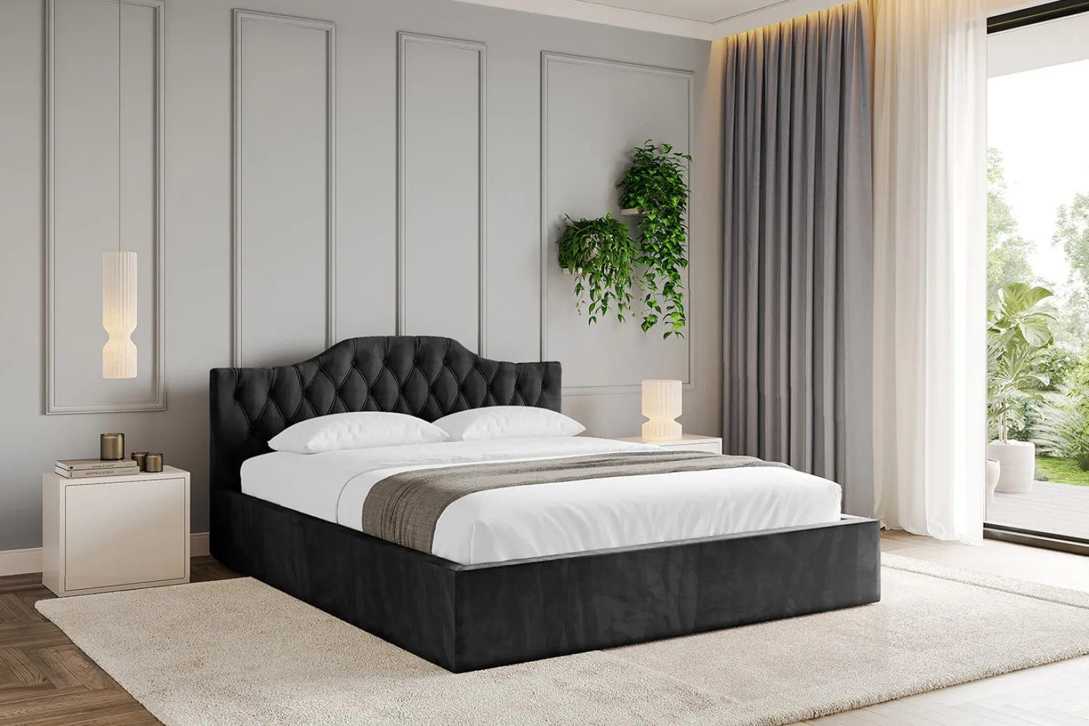 Łóżko tapicerowane bez materaca + pojemnik FALIO-v1 - 120x200 cm Czarny