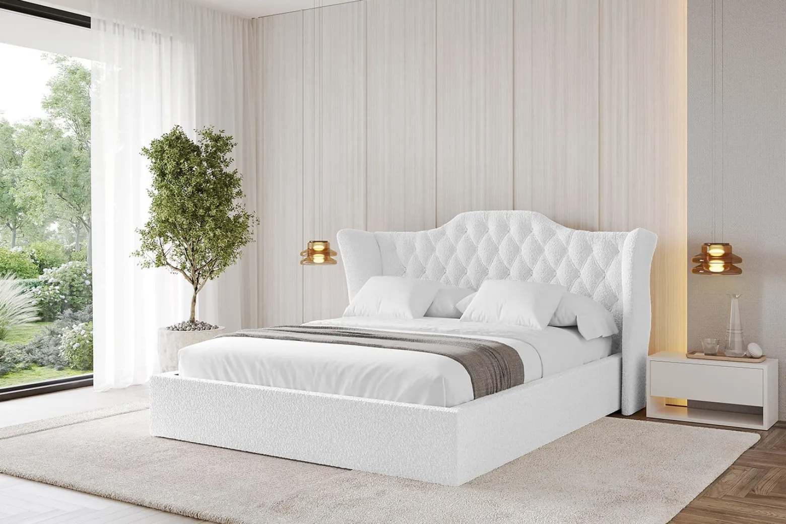 Łóżko tapicerowane bez materaca + pojemnik ZORA - 120x200 cm Biały