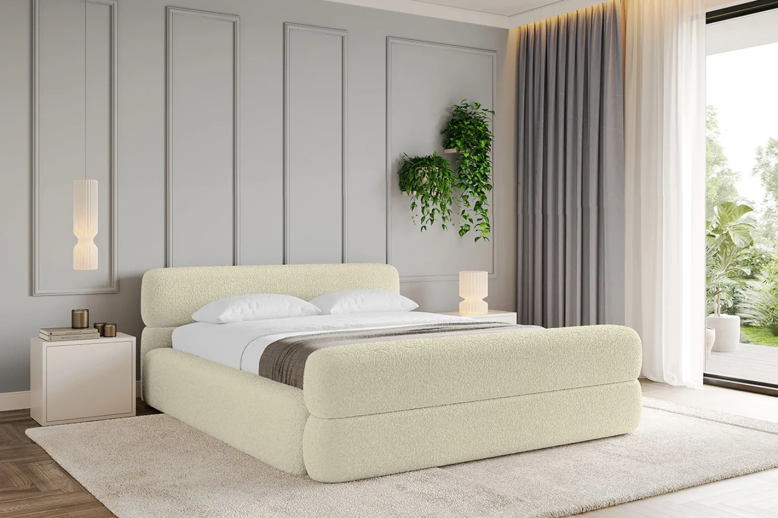 Łóżko tapicerowane bez materaca + pojemnik ENORA-v1-Z-120x200 cm Beżowy