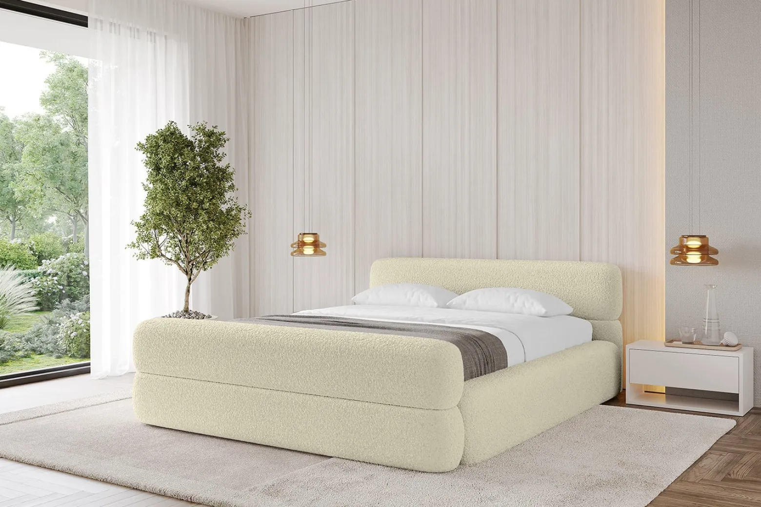 Łóżko tapicerowane bez materaca + pojemnik ENORA-v1-Z-120x200 cm Beżowy