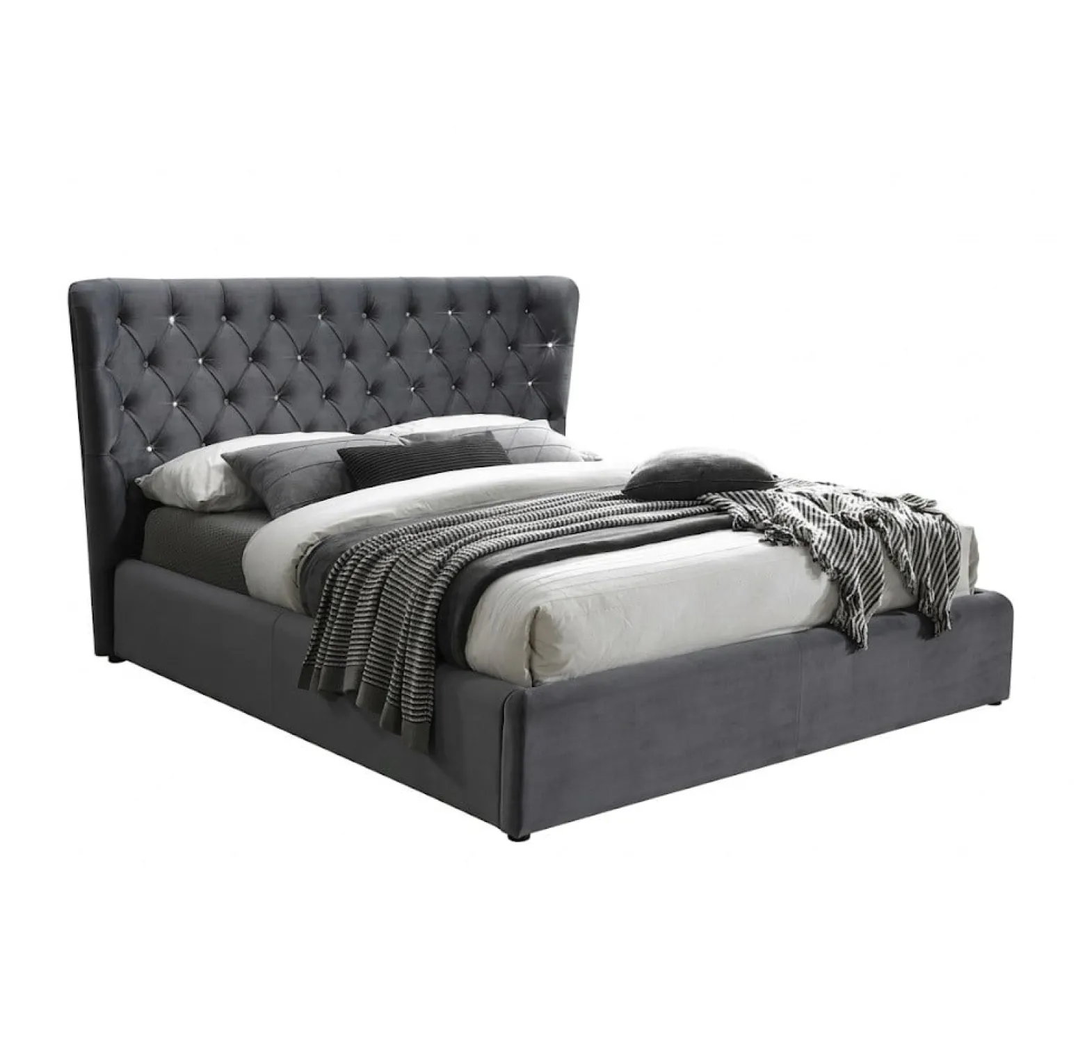 Łóżko tapicerowane CARVEN VELVET 160x200 szare bez szuflady/bez materaca