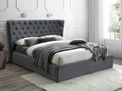 Łóżko tapicerowane CARVEN VELVET 160x200 szare bez szuflady/bez materaca