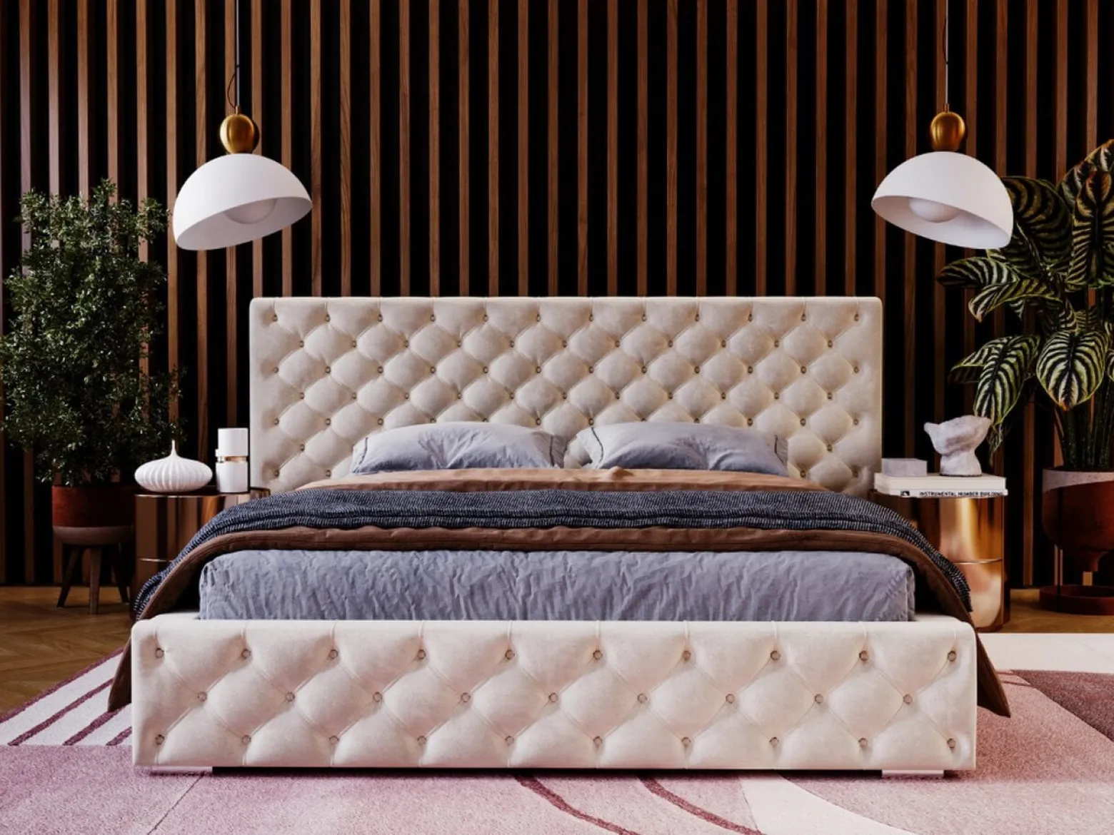 Łóżko tapicerowane MADERA 120x200 beżowe z pojemnikiem