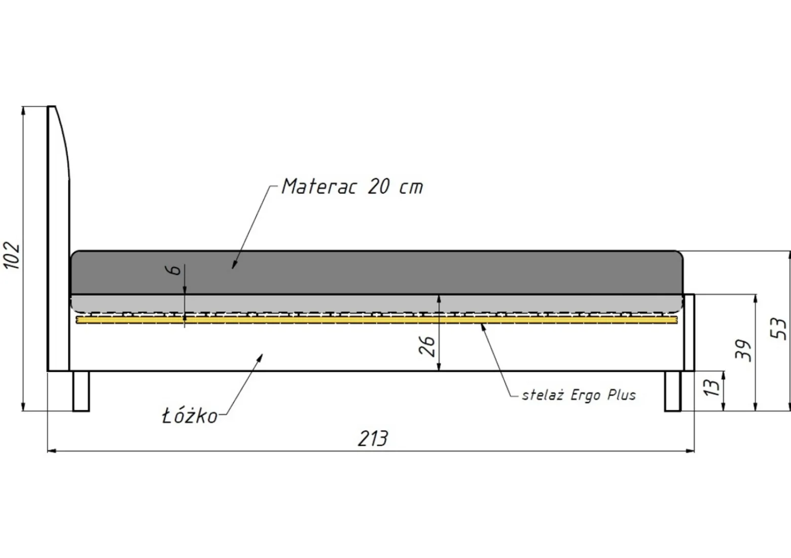 Łóżko tapicerowane Mala szare120x200