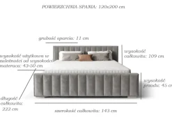 Łóżko Tapicerowane + Pojemnik Primo 120 Stelaż Metal Czarny