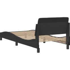 Łóżko tapicerowane rama łóżka ze stelażem czarne skóra sztuczna 80x200 cm