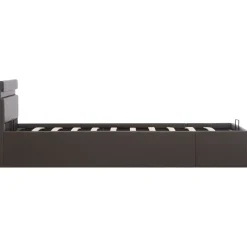 Łóżko tapicerowane rama łóżka ze stelażem szara skóra led 90 x 200 cm