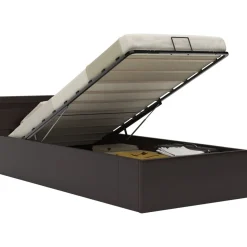 Łóżko tapicerowane rama łóżka ze stelażem szara skóra led 90 x 200 cm