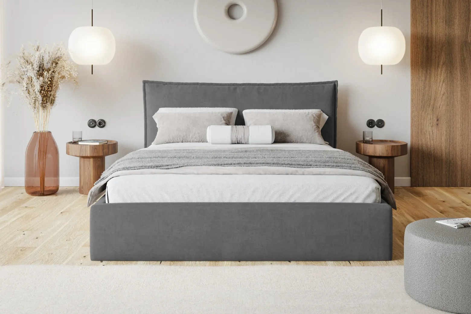 Łóżko tapicerowane Rimini Slim 90x200 ze stelażem drewnianym
