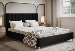 Łóżko tapicerowane 120x200 LUXO 2 na drewnianych nogach- czarne