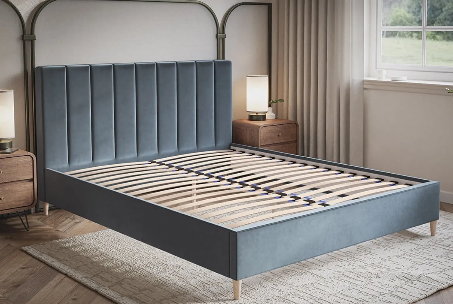 Łóżko tapicerowane 120x200 LUXO 2 na drewnianych nogach- czarne
