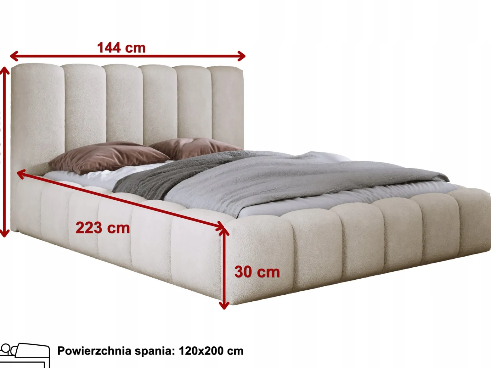 Łóżko Tapicerowane 120x200 + stelaż drewniany metalowy z pojemnikiem bucle