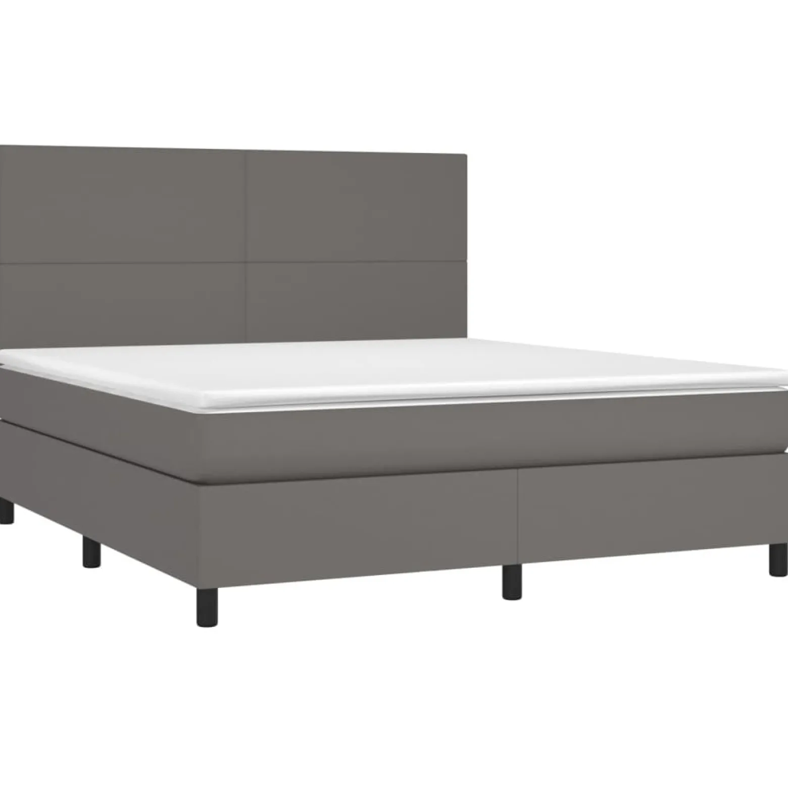 Łóżko Tapicerowane z Materacem Kontynentalne Szara Ekoskóra LED 160x200cm